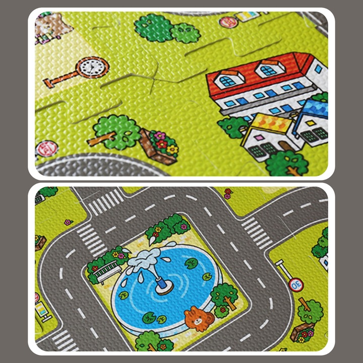 MATA EDUKACYJNA GRUBA 1cm 9szt PUZZLE PIANKOWE DLA DZIECI DROGA MIASTO