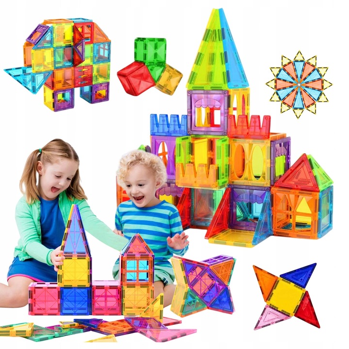 KLOCKI MAGNETYCZNE KONSTRUKCYJNE EDUKACYJNE ZESTAW 100 EL DUŻE PANELE 3D