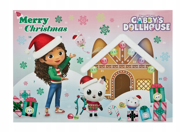 Kalendarz adwentowy dla dzieci Koci domek Gabby Gabi pełny 24 okienka