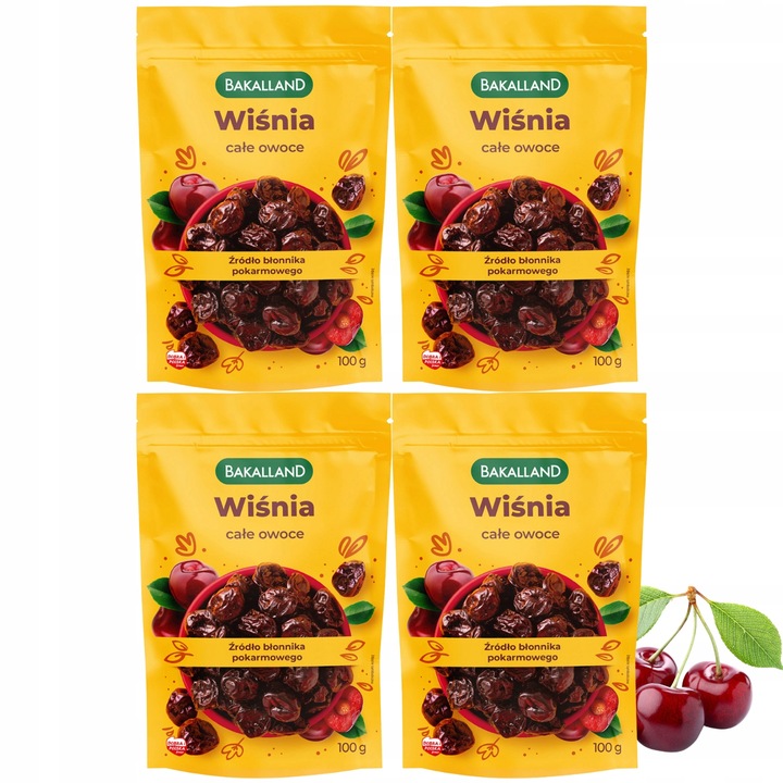 4x Wiśnie Suszone Soczyste Całe Owoce Wiśnia Suszona 100g Bakalland