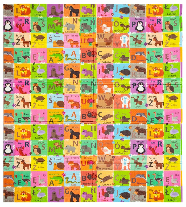 DUŻA MATA PIANKOWA SKŁADANA EDUKACYJNA DWUSTRONNA 180X200CM POLSKI ALFABET