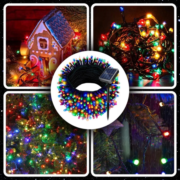 ŚWIĄTECZNE LAMPKI CHOINKOWE SOLARNE 200LED ZEWNĘTRZNE MULTIKOLOR 22M