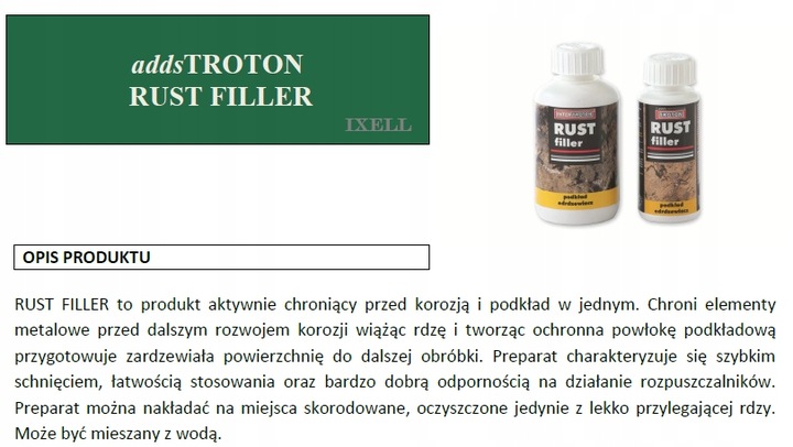 RUSTFILLER neutralizator rdzy + podkład z pędzelkiem 250 ml TROTON 648