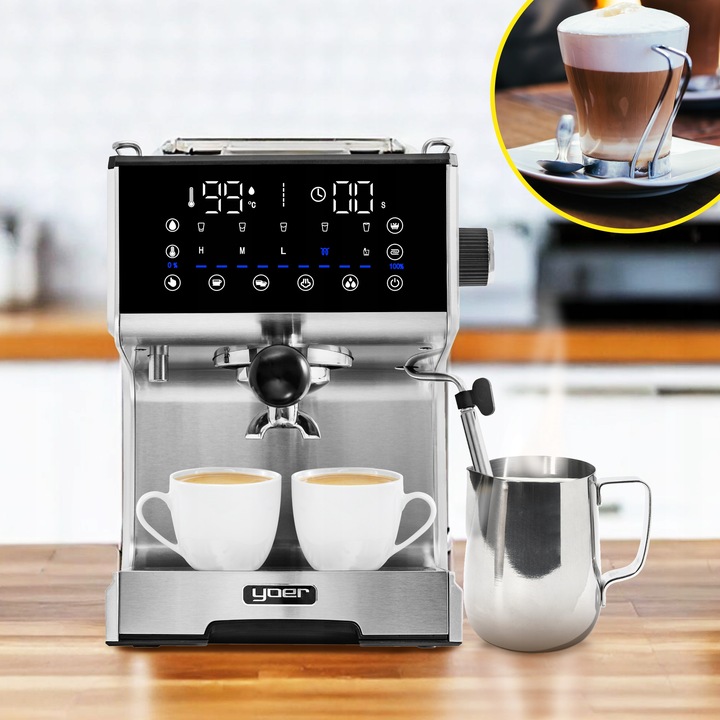 Ekspres ciśnieniowy Kolbowy Yoer 20bar 1350W +Spieniacz mleka +THERMOBLOCK