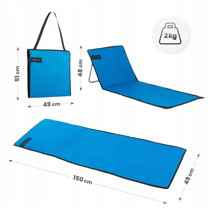 MATA PLAŻOWA Z OPARCIEM REGULOWANY LEŻAK PLAŻOWY SKŁADANY OUTTEC