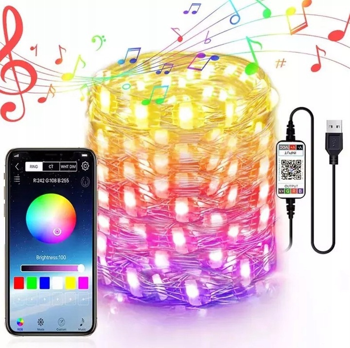 Inteligentne lampki choinkowe 10m 100led WiFi