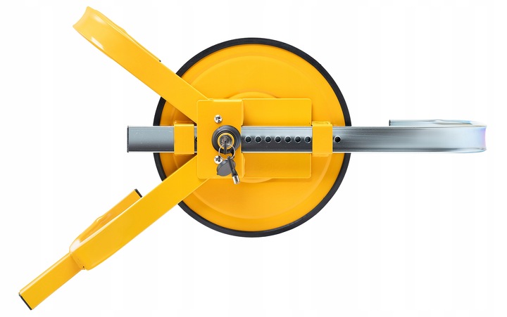 BLOKADA ANTYKRADZIEŻOWA ZABEZPIECZENIE KOŁA SAMOCHODU AUTA PRZYCZEPKI