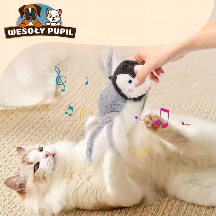 Zabawka dla kota INTERAKTYWNA latający PTAK z dźwiękiem na USB z kocimiętka