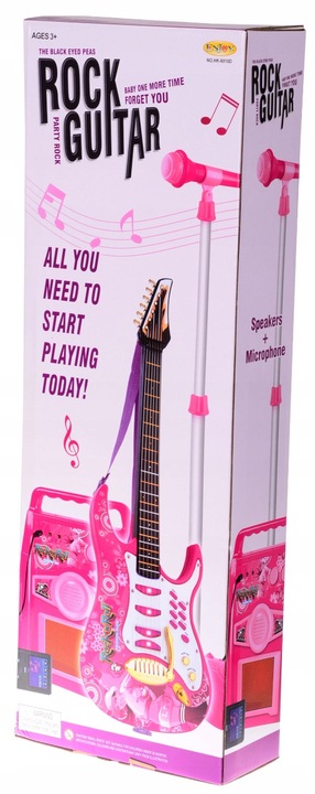 DUŻA GITARA ELEKTRYCZNA DLA DZIECI MIKROFON piecyk STATYW WZMACNIACZ RÓŻOWA