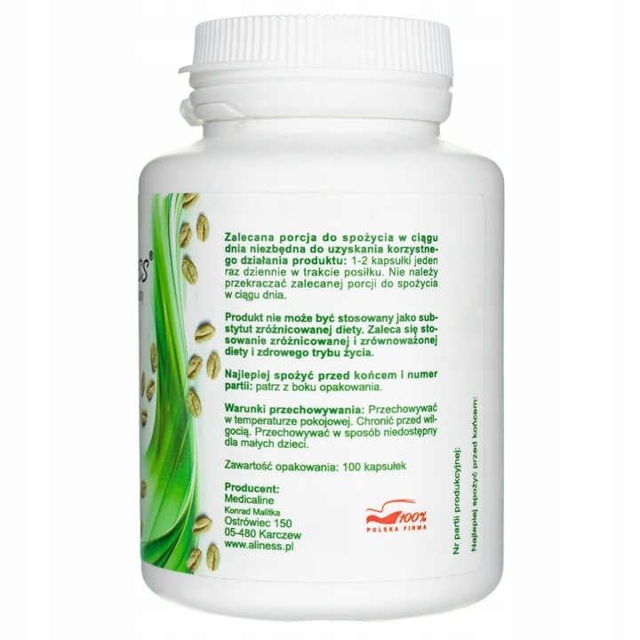 Aliness Zielona Kawa Chrom Kofeina Odchudzanie Energia Umysł 100 kapsułek