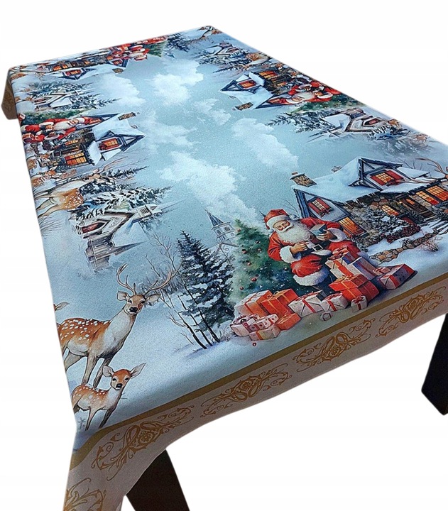 OBRUS ŚWIĄTECZNY 150X225 CM BOŻE NARODZENIE PLAMOODPORNY MIKOŁAJ RENIFER