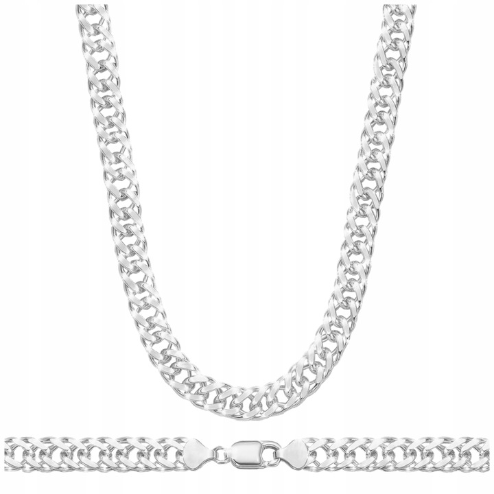 Łańcuszek Srebrny Męski Rombo 50 cm Podwójna Pancerka Pełny Mocny Łańcuch