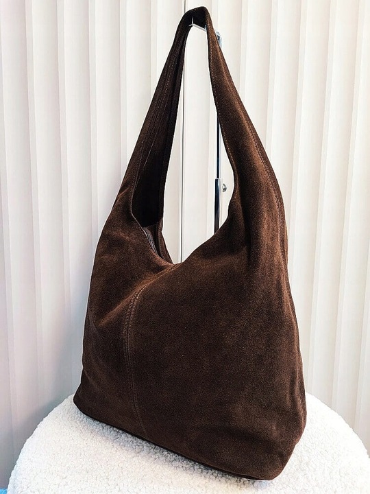 Laura Biaggi torebka shopper worek skóra naturalna zamszowa brązowa