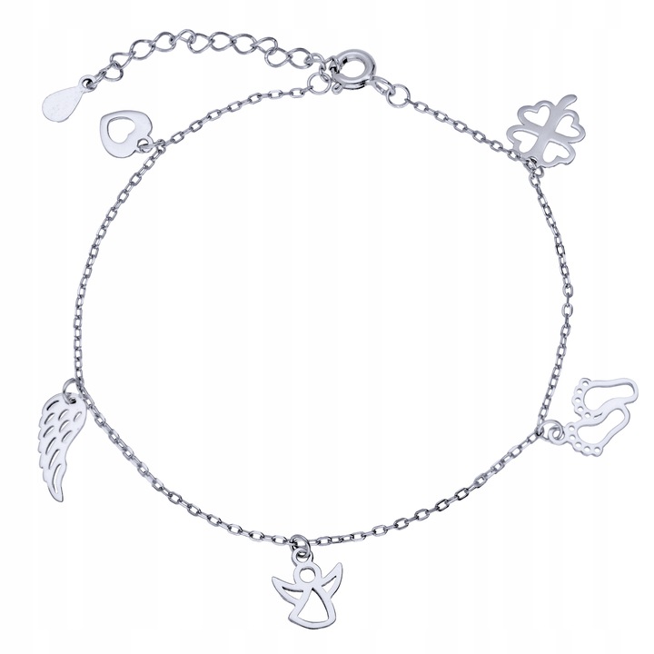 Srebrna bransoletka 925 Aniołek Koniczynka Grawer
