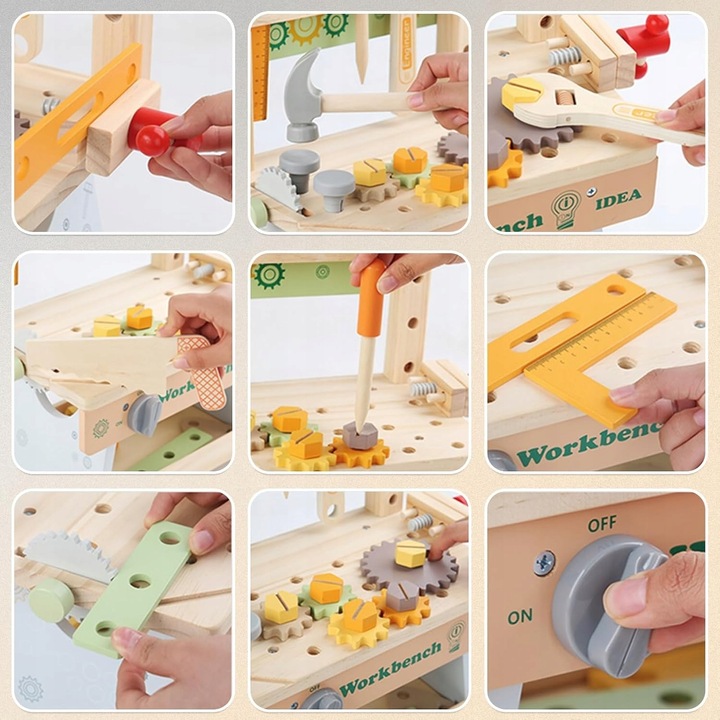 DREWNIANY Warsztat DLA CHŁOPCA Majsterkowicz budowniczy ZESTAW (W070)