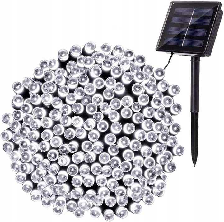 LAMPKI CHOINKOWE SOLARNE 500 LED 52m GIRLANDA ZIMNE BIAŁE 8 FUNKCJI