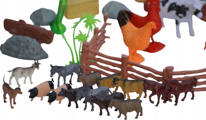 FARMA FIGURKI ZWIERZĘTA WIEŚ DUŻY ZESTAW W POJEMNIKU GOSPODARSKIE ZAGRODA M