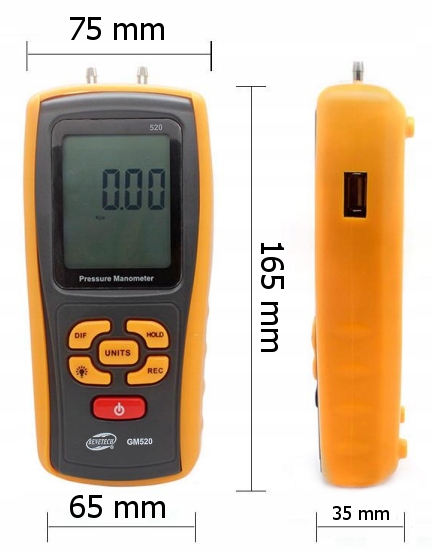 MANOMETR RÓŻNICOWY CYFROWY MIERNIK CIŚNIENIA TESTER PODCIŚNIENIA USB+ LCD