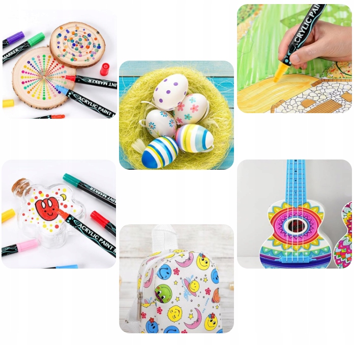 MARKERY AKRYLOWE PISAKI FLAMASTRY Z FARBĄ 36szt DWUSTRONNE WODOODPORNE