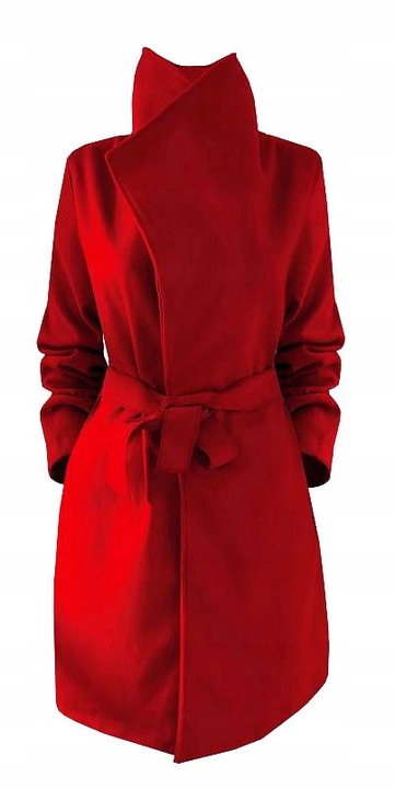 PŁASZCZ blogger KLASYCZNY klapy pasek CZERWONY