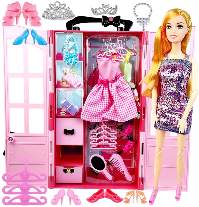 Szafa dla Lalek Garderoba dla Lalek Domek dla Lalek Akcesoria Lalka Różowa