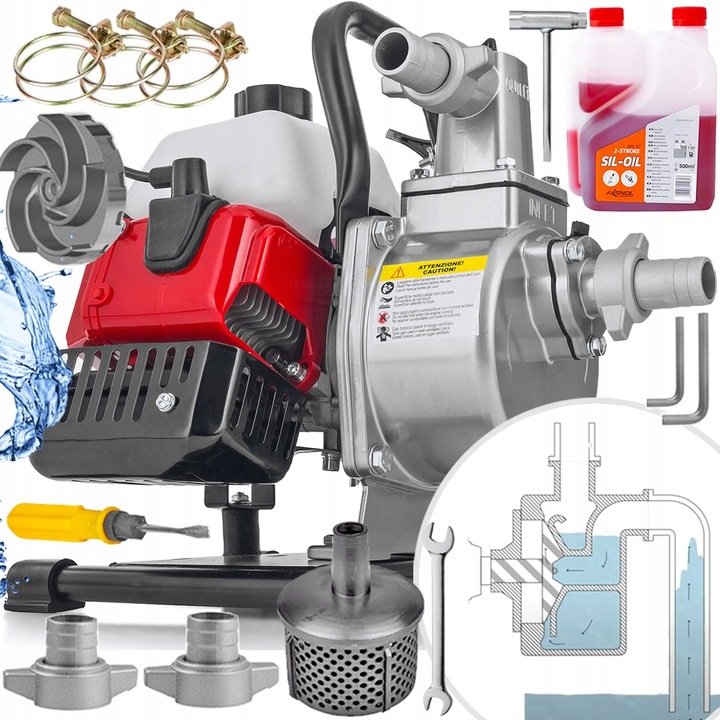 Pompa spalinowa SZYBKI ZASYS do wody motopompa 1 cal + olej 5,2km 18 000l/H