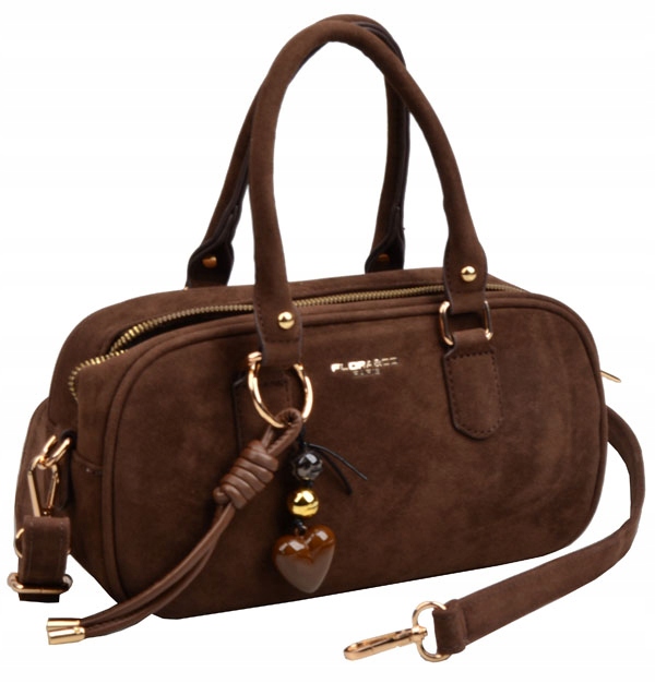 FLORA&CO PARIS torebka damska BOWLING do reki LISTONOSZKA zamsz czekoladowa