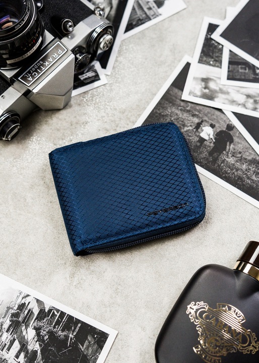 Portfel męski elegancki mały slim wallet Peterson na suwak na karty RFID