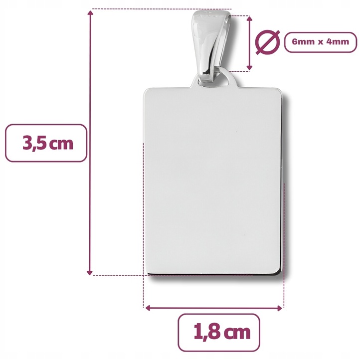 Nieśmiertelnik Srebrny pr. 925 Elegancki Polerowany Wisiorek + Grawer