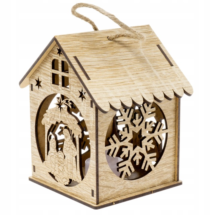 Lampion drewniany adwentowy świąteczny latarenka na roraty dla dzieci LED