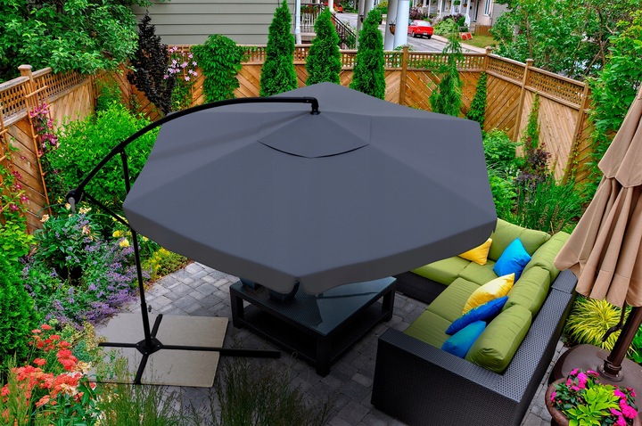 PARASOL OGRODOWY 350cm SKŁADANY NA WYSIĘGNIKU WODOODPORNY + POKROWIEC SZARY