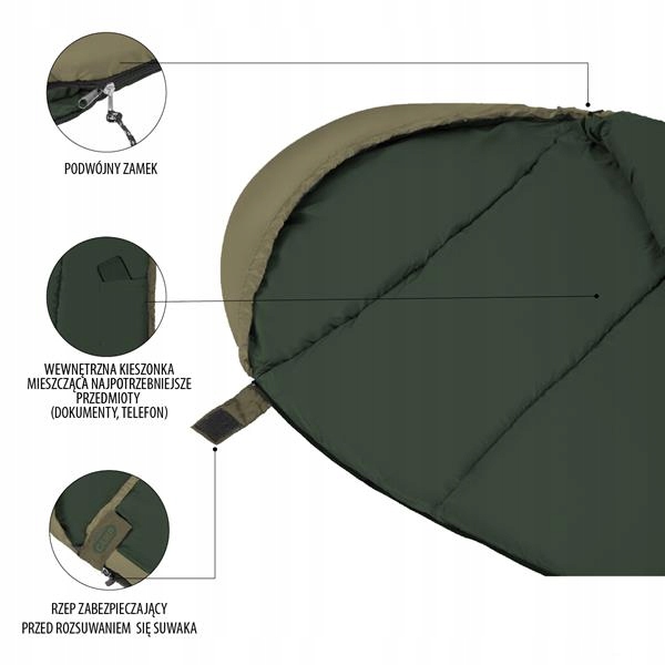 Duży ciepły śpiwór turystyczny mumia z kapturem i pokrowcem kompresyjnym