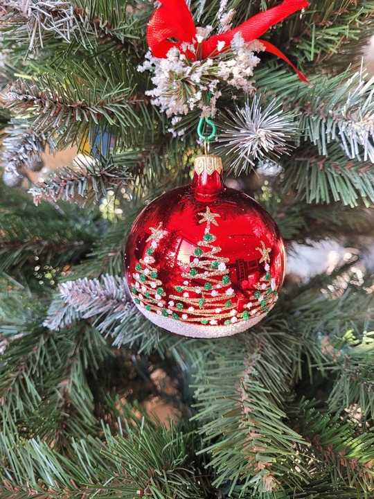 ZESTAW 4 BOMBEK SZKLANYCH 8CM RĘCZNIE DEKOROWANE CZERWONE