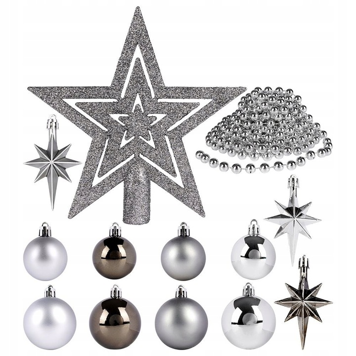 45x Bombki CHOINKOWE świąteczne nietłukące SREBRNE zestaw bombek na choinkę
