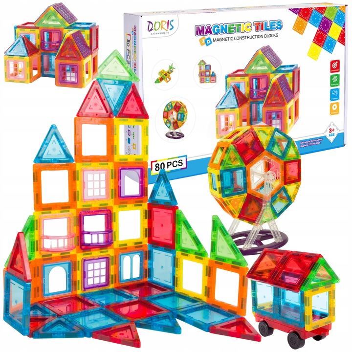 Klocki magnetyczne zestaw panele konstrukcyjne okienka duże 3D 80 el