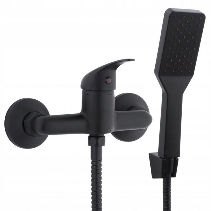 Bateria prysznicowa czarna ścienna jednouchwytowa ze słuchawką i wężem YOKA