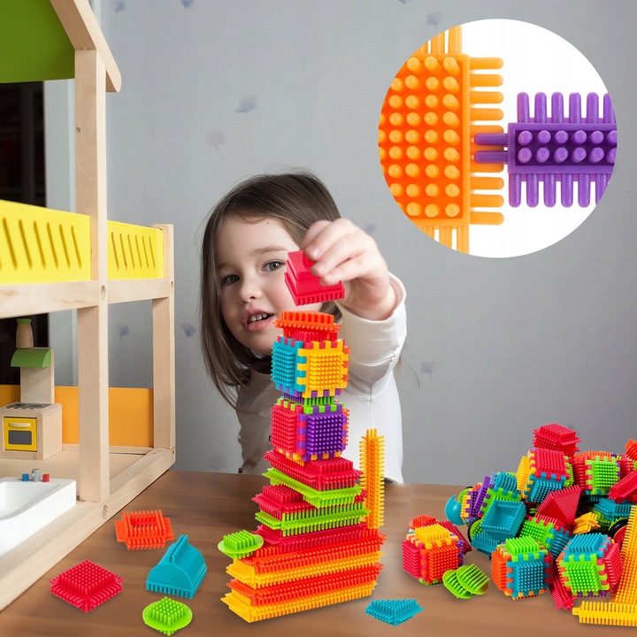 KLOCKI KONSTRUKCYJNE WAFLE JEŻYKI KOLOROWE MOCNE DLA DZIECI WIADERKO XXL