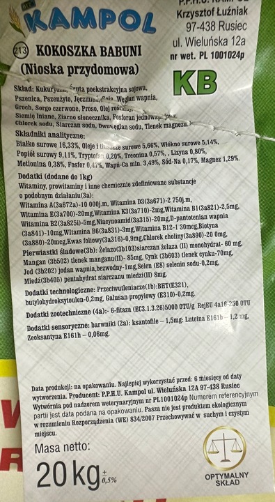 Karma dla kur Kampol Kokoszka Babuni KB 20kg