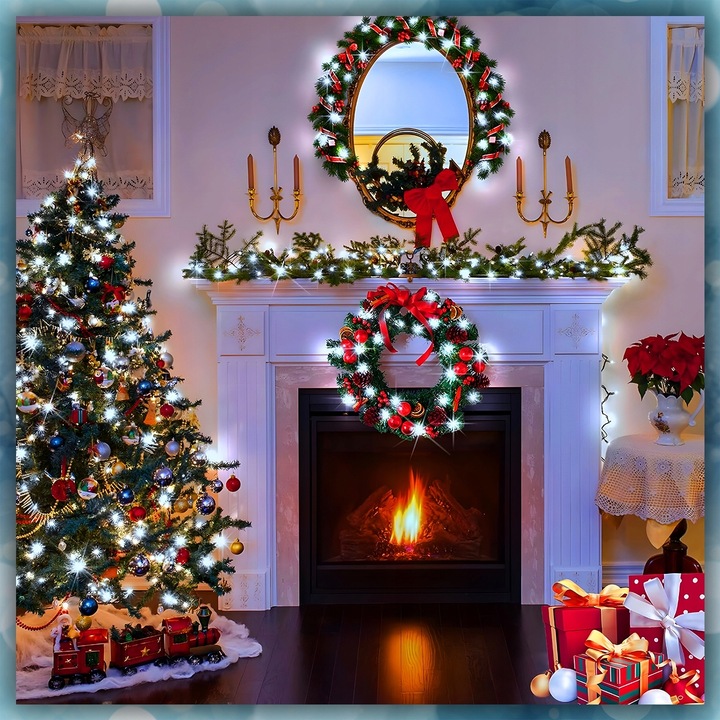 LAMPKI CHOINKOWE BIAŁY ZIMNY 1000LED 8 TRYB ZEW/WEW 63 METRY NA CHOINKĘ