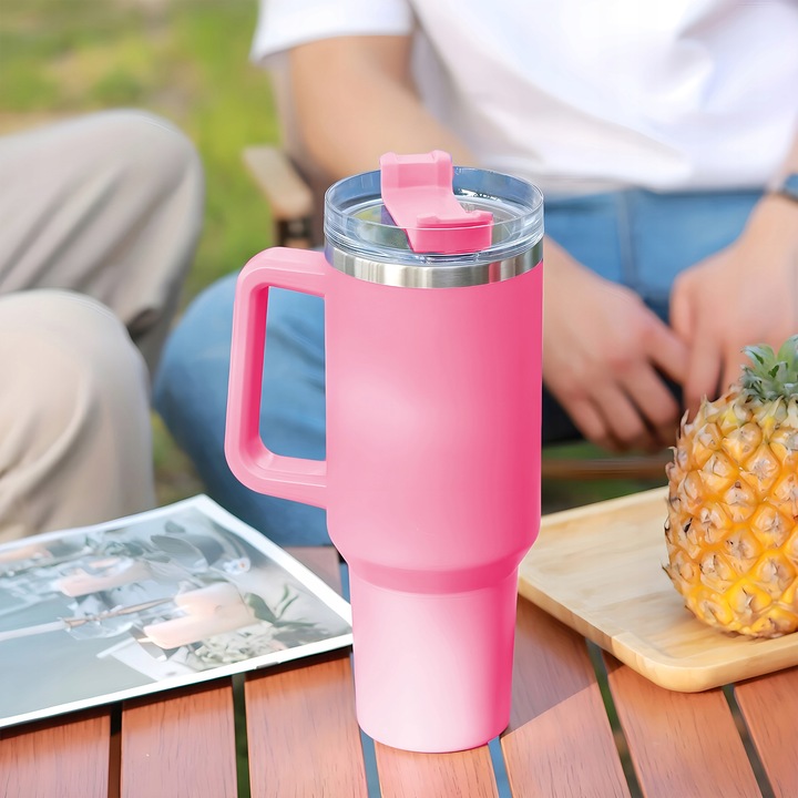 KUBEK TERMICZNY TERMOS ZE SŁOMKĄ Z UCHWYTEM SZCZELNY NA KAWĘ HERBATĘ 1200ML