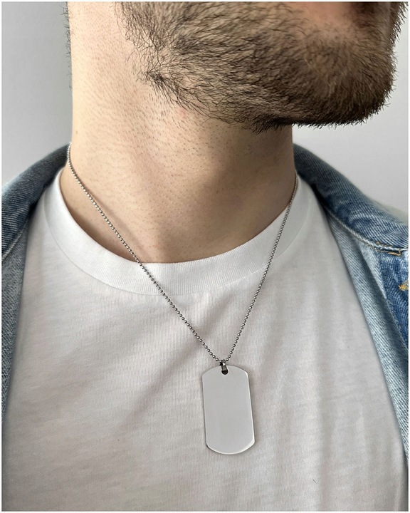 Nieśmiertelnik naszyjnik srebrny MĘSKI łańcuszek stal PREZENT GRAWER GRATIS