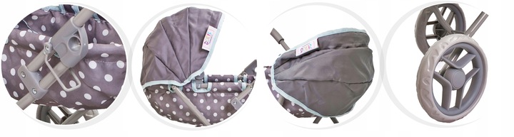 Wózek dla lalek GŁĘBOKI GONDOLA - SKŁADANY DASZEK - DUŻE KOŁA + TORBA Doris