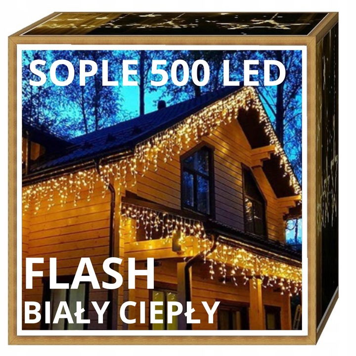 SOPLE 500 LED KURTYNA LAMPKI ZEWNĘTRZNE IP44 + FLASH Białe Ciepłe 23M