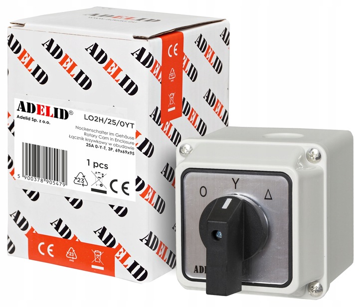 ŁĄCZNIK KRZYWKOWY 0-Y-T 25A 3P GWIAZDA TRÓJKĄT W OBUDOWIE 110x110 3F IP65