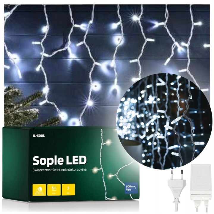 Światełka lampki świąteczne zewnętrzne sople na dom balkon ogrodowe 500 led