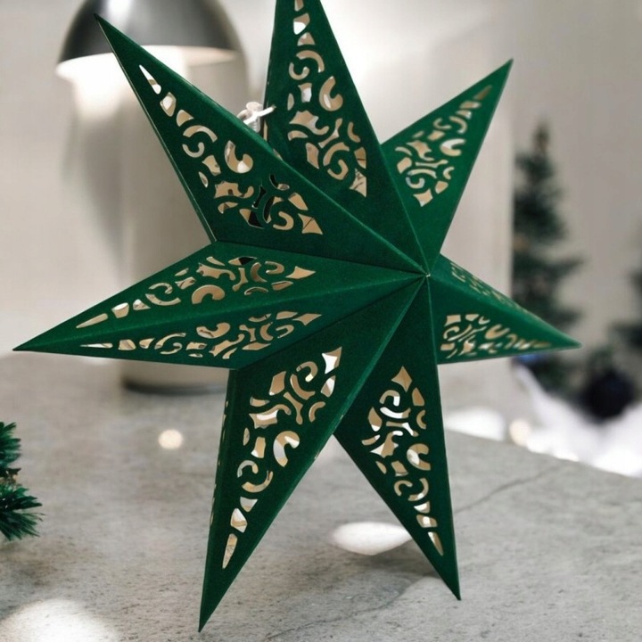 DUŻA GWIAZDA PAPIEROWA ŚWIĄTECZNA AŻUROWA ZIELONA 35 cm WITRAŻ 3D
