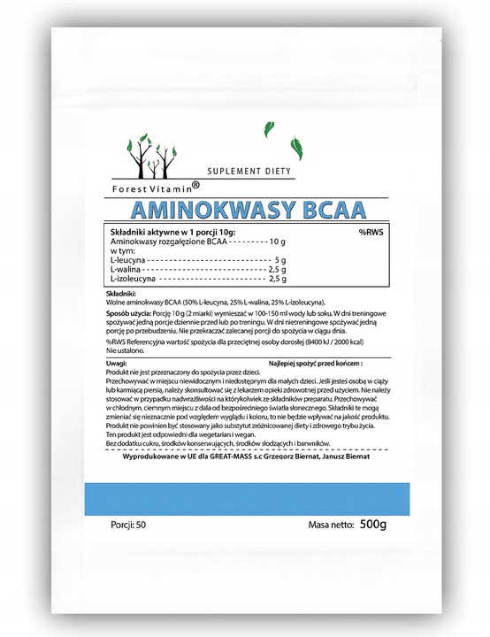 BCAA AMINO INSTANT 2:1:1 500 g MOCNE CZYSTE AMINOKWASY