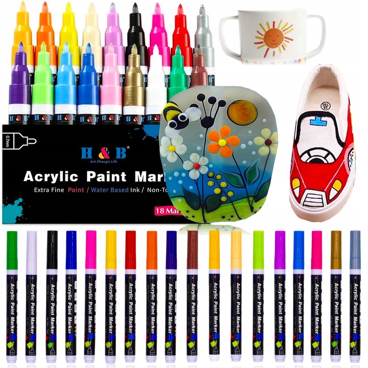 MARKERY AKRYLOWE PISAKI FLAMASTRY DO MALOWANIA KAMIENI UBRAŃ SZKŁA BUTÓW 18