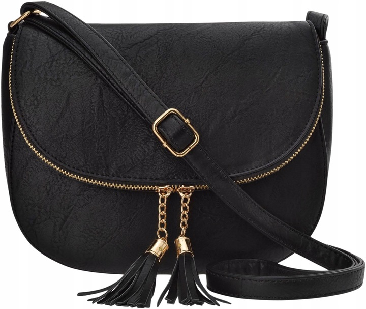 Torebka Damska Torba Na ramię Skórzana Miejska Pojemna Czarna Listonoszka