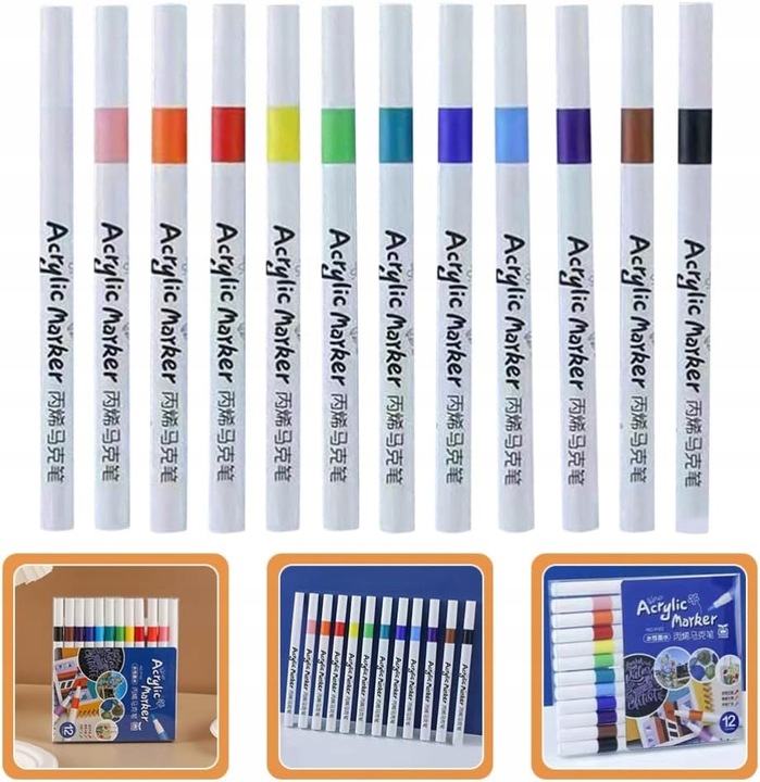 MARKERY AKRYLOWE ZESTAW 48 SZT Pisaki Flamastry Mazaki z farbą do kamieni